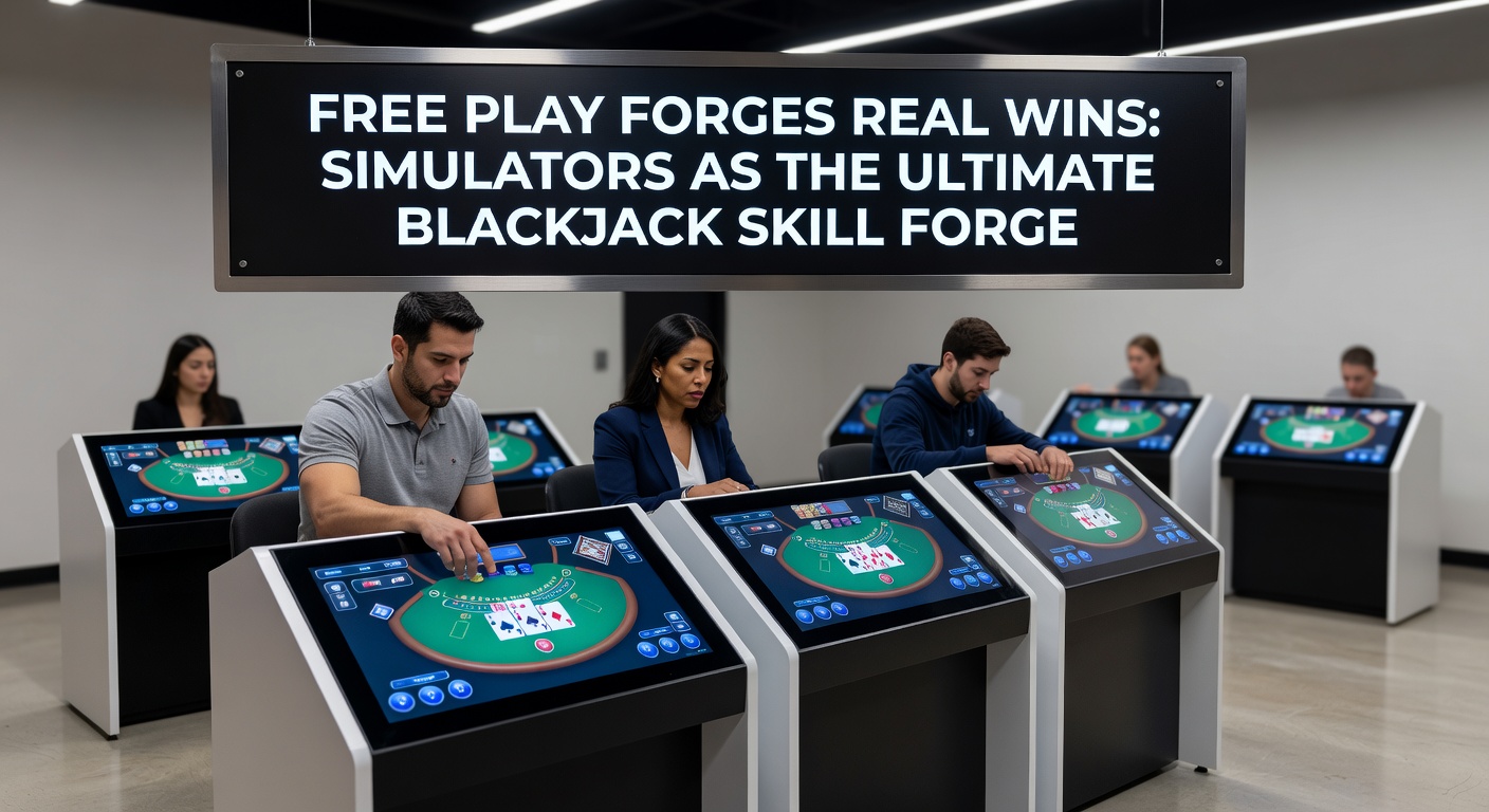 Ein Blackjack-Simulator auf einem Bildschirm zeigt Karten und Einsätze in einer risikofreien Umgebung
