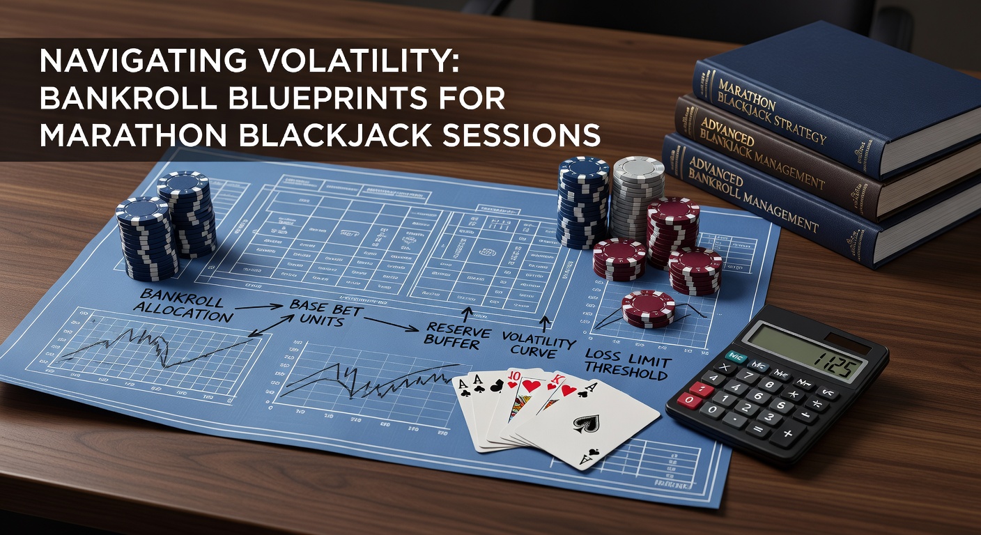 Grafik zeigt schwankende Bankroll-Kurven bei langen Blackjack-Sessions, mit Auf- und Abwärtstrends