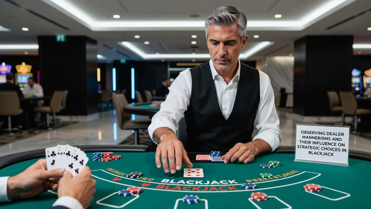 Croupier bei der Arbeit am Blackjack-Tisch mit Fokus auf Handbewegungen und Gesichtsausdruck