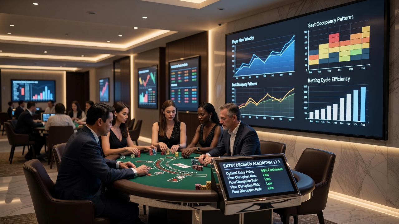 Analyse von Spielerbewegungen an Blackjack-Tischen in einem belebten Casino