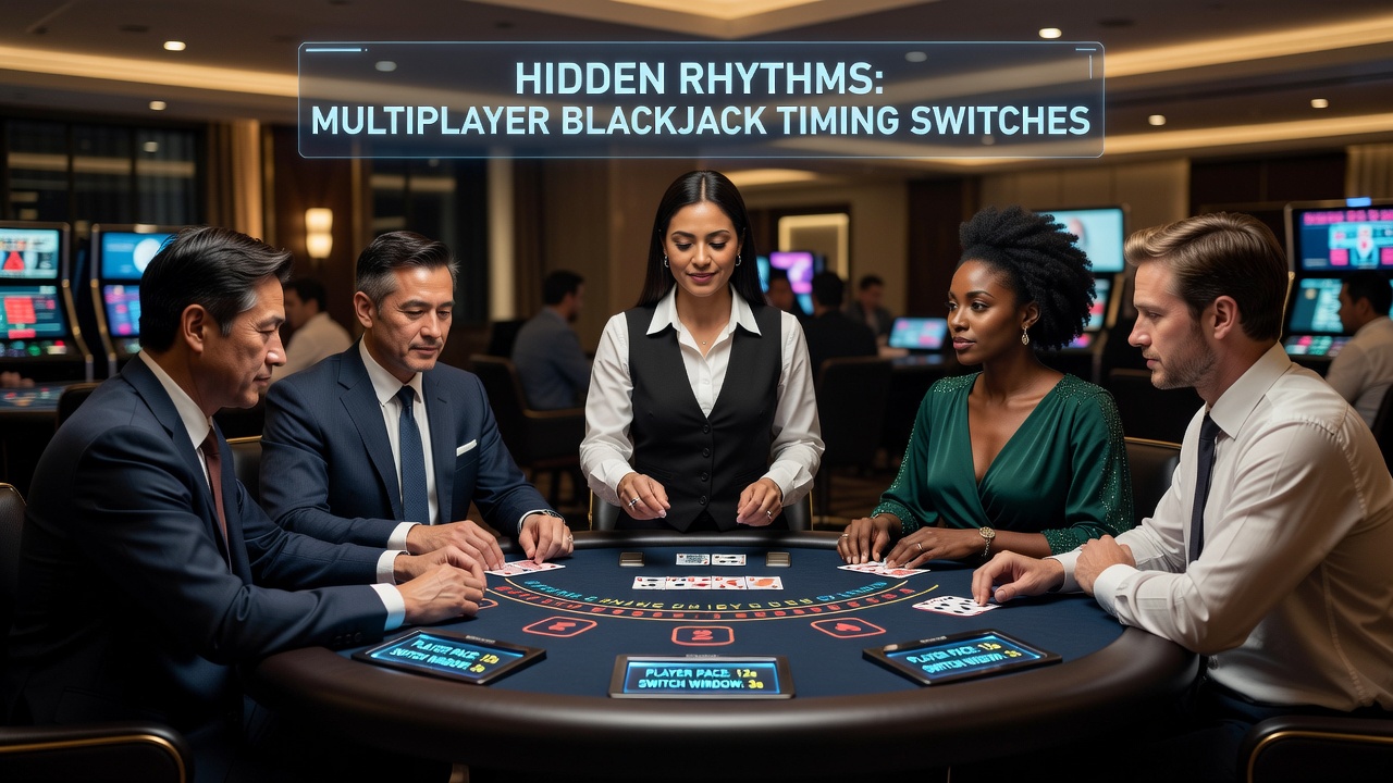 Nahaufnahme eines Blackjack-Tisches mit Fokus auf Spielerkarten und Timing-Indikatoren